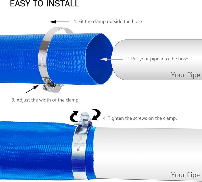 DAVCO 2" x 25 ft Pool Backwash Hose, Heavy Duty Reinforced Blue PVC Lay Flat Water Discharge Pump Hoses For Swimming Drain Pools and Clean Filters,with 1 Clamp - Image 5